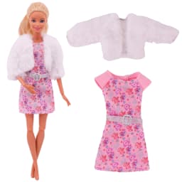 3 Pcs/Set Fur Vest Coat + Dress/Casual Outfit for 11.8 inch Barbies Doll Clothes Accessories Plush Jacket Celebrity,Child's Gift
