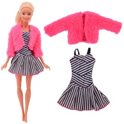 3 Pcs/Set Fur Vest Coat + Dress/Casual Outfit for 11.8 inch Barbies Doll Clothes Accessories Plush Jacket Celebrity,Child's Gift
