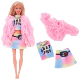 3 Pcs/Set Fur Vest Coat + Dress/Casual Outfit for 11.8 inch Barbies Doll Clothes Accessories Plush Jacket Celebrity,Child's Gift