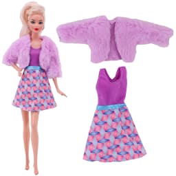 3 Pcs/Set Fur Vest Coat + Dress/Casual Outfit for 11.8 inch Barbies Doll Clothes Accessories Plush Jacket Celebrity,Child's Gift