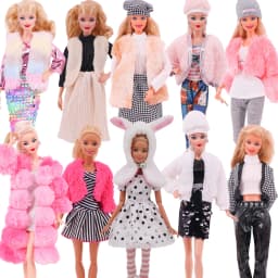 3 Pcs/Set Fur Vest Coat + Dress/Casual Outfit for 11.8 inch Barbies Doll Clothes Accessories Plush Jacket Celebrity,Child's Gift