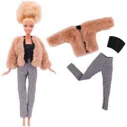3 Pcs/Set Fur Vest Coat + Dress/Casual Outfit for 11.8 inch Barbies Doll Clothes Accessories Plush Jacket Celebrity,Child's Gift