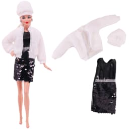 3 Pcs/Set Fur Vest Coat + Dress/Casual Outfit for 11.8 inch Barbies Doll Clothes Accessories Plush Jacket Celebrity,Child's Gift