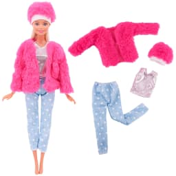 3 Pcs/Set Fur Vest Coat + Dress/Casual Outfit for 11.8 inch Barbies Doll Clothes Accessories Plush Jacket Celebrity,Child's Gift