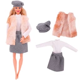 3 Pcs/Set Fur Vest Coat + Dress/Casual Outfit for 11.8 inch Barbies Doll Clothes Accessories Plush Jacket Celebrity,Child's Gift
