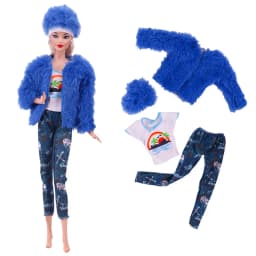 3 Pcs/Set Fur Vest Coat + Dress/Casual Outfit for 11.8 inch Barbies Doll Clothes Accessories Plush Jacket Celebrity,Child's Gift