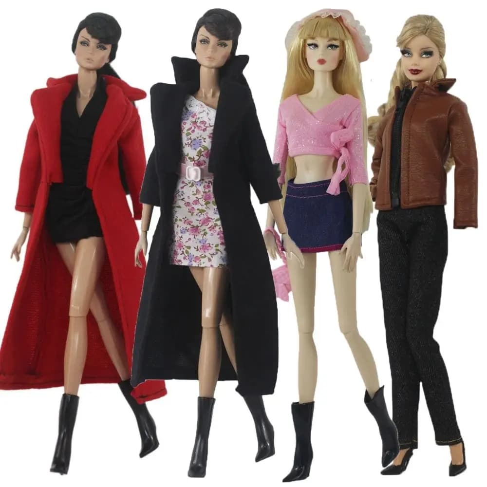 1/6 Doll Fashion Casual Wear Clothes Plush Coat Pants Winter Wear Clothes Skirt Bags Handmade Girl Doll Jacket Set For 29~32cm