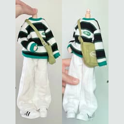New Blythe Doll Clothes Colored Striped Round Neck Sweater Hoodie with Sports Wide Leg Pants Crossbody Bag for Blyth ob24 Outfit