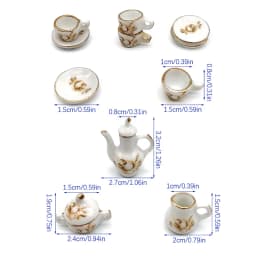 1set 1:12 Dollhouse Miniature Ceramic Brown Rose Teapot Tea Set Wine Set Tableware Mini Tea Cup Wine Glass Model Decor Toy
