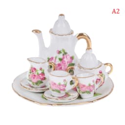 1Set Ceramic 1:6 1:12 Doll House Miniature Porcelain Tea Cup Set Tableware Kitchen Dollhouse Teapot DIY Toys Kid Gift