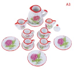 1Set Ceramic 1:6 1:12 Doll House Miniature Porcelain Tea Cup Set Tableware Kitchen Dollhouse Teapot DIY Toys Kid Gift