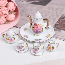 1Set Ceramic 1:6 1:12 Doll House Miniature Porcelain Tea Cup Set Tableware Kitchen Dollhouse Teapot DIY Toys Kid Gift