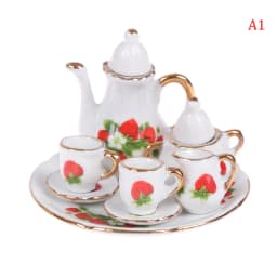 1Set Ceramic 1:6 1:12 Doll House Miniature Porcelain Tea Cup Set Tableware Kitchen Dollhouse Teapot DIY Toys Kid Gift