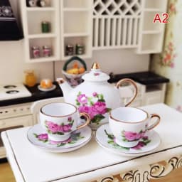 1Set Ceramic 1:6 1:12 Doll House Miniature Porcelain Tea Cup Set Tableware Kitchen Dollhouse Teapot DIY Toys Kid Gift