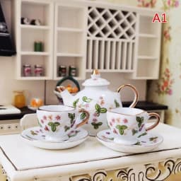 1Set Ceramic 1:6 1:12 Doll House Miniature Porcelain Tea Cup Set Tableware Kitchen Dollhouse Teapot DIY Toys Kid Gift