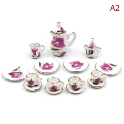 1Set Ceramic 1:6 1:12 Doll House Miniature Porcelain Tea Cup Set Tableware Kitchen Dollhouse Teapot DIY Toys Kid Gift