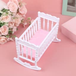 Doll House Light Pink White Baby Doll Shaker Toy Accessories Bed Cradle Crib Play House Toy Accessories Bed Cradle