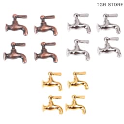 4pcs/set 1:12 Dollhouse Miniature Metal Water Tap Faucet Bathroom Accessories