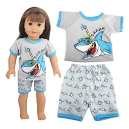 Cute Cat Animal Shark T-shirt+shorts Clothes Set Pajamas Fit For American 18 Inch Girl Doll And 43cm Baby New Born,OG Toy Doll