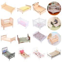 1:12 Dollhouse Miniature Wood Bed Bedroom Simulation Furniture Model Mini Doll Bed Doll Bedroom Doll House Furniture