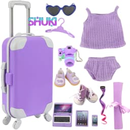 Purple Color Doll Accessories Luggage, Sweater Pajamas, Yoga mat, Shoes, Camera, Hangers For 43cm Baby New Born&American Dolls
