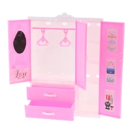 1/12 1/6 Dollhouse Miniature Pink Plastic Wardrobe for Dolls House Accessories