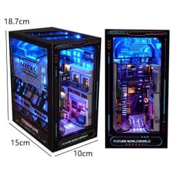 Bookshelf Set DIY Wooden Miniature Doll House Book Nook Kit 3D Puzzle Assembly Building Model With LED Light Dollhouse Gifts