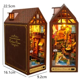Bookshelf Set DIY Wooden Miniature Doll House Book Nook Kit 3D Puzzle Assembly Building Model With LED Light Dollhouse Gifts