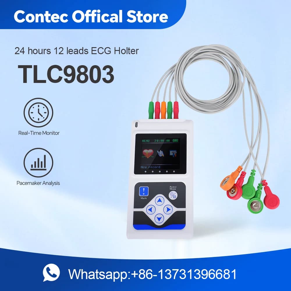 CONTEC Offical TLC9803 Genuine 3 Channels ECG Holter Monitor System 24-Hour Dynamic EKG Recorder for Heart Rate Monitor