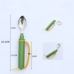 Elderly Eating Aids Fork/Spoon Food Grade Stainless Steel with Anti-drop Skid Safe Straps Adjustable Angle Assistive Cutlery Set