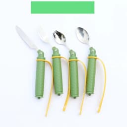 Elderly Eating Aids Fork/Spoon Food Grade Stainless Steel with Anti-drop Skid Safe Straps Adjustable Angle Assistive Cutlery Set