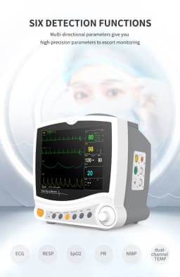 CONTEC ICU Portable 6 Parameters 8"Vital Signs Patient Monitor CMS6800 ECG NIBP RESP SPO2 PR TEMP, Free Infrared Thermometer