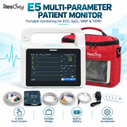 Resoxy E5 Multi Parameter Patient Monitor ECG SpO2 NIBP RESP TEMP Vital Signs Monitor 5 Inch Touch Screen Portable Device