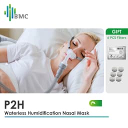 BMC P2H Nasal Pillow Mask with Headgear, Waterless Humidification CPAP Mask for Travel Machines, S/M/L Sizes