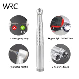 Dental LED High Speed Handpiece T7L Zero Retraction 4 Water Spray Push Button 2/4 Holes Air Turbine Handpiece for Dental Clinic
