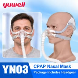 Yuwell YN03 Nasal Mask with Headgear Tube Silicon Gel Cushion for APAP CPAP Machine Sleep Apnea Anti Snoring Wide Field of View