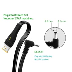 Resmed S11 Battery Cord Cable Plug Supply For ResMed AirSense 11 Machine Travelling on Airplane Train Vehicle Vacation Holiday