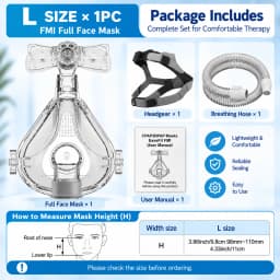 Resoxy FMI CPAP Full Face Mask Adjustable Forehead Double-Layer Medical Silicon Headgear Quick Release for Sleep Apnea Snoring