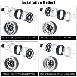 1.9" Aluminum Beadlock Wheels - Adjustable Offset Wheel Rims for 1/10 RC Crawler, Fits TRX4, Axial SCX10, Redcat GEN8, RC4WD D90