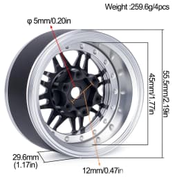 1.9" Aluminum Beadlock Wheels - Adjustable Offset Wheel Rims for 1/10 RC Crawler, Fits TRX4, Axial SCX10, Redcat GEN8, RC4WD D90