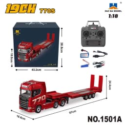 HUINA 1501 770S Alloy Tractor 19CH RC Truck 1/18 2.4G Remote Control Engineering Trailer Truck with Light and Sound Toys