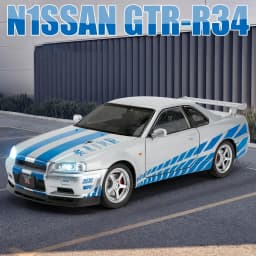 1:24 Scale Car Nissan Skyline GTR-R34 Alloy Vehicle Model Diecast Metal Fast&Furious Collectible Childrens Birthday Toy Gifts