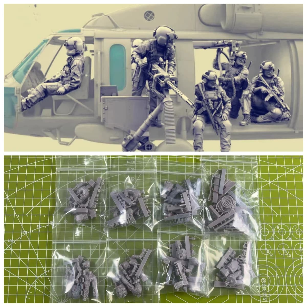1: 35 Die Casting Resin Model Assembly Kit US Special Forces Parachute Model 7 People Including Rope Grey Model