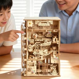 Ury 3D Wooden Puzzle Electric Track Device Marble Run Book Nook Set Counter Current Compass Model Ball Maze Assembly Gift