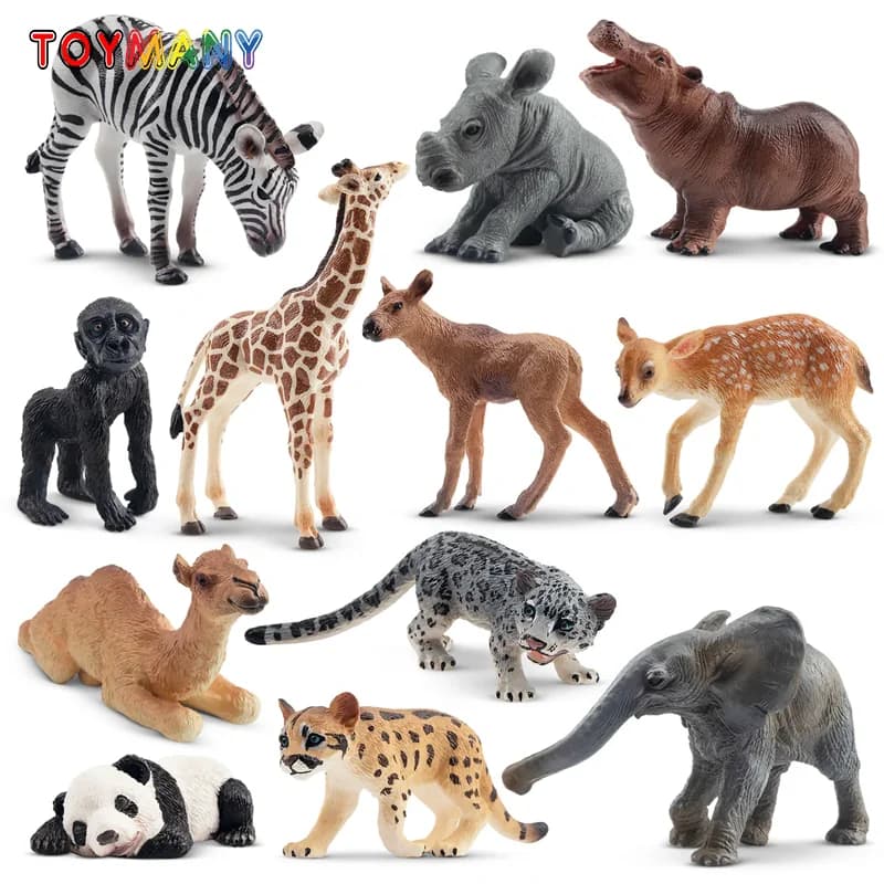 12Pcs Simulation Wildlife Animals Model Toy Mini Figures Dolls Action Figurines Toys for Children Set Gift Cake Decoration