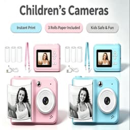 S7 Kids Instant Print Camera Portable Digital Camera for Children 1080P Photo Video Camera with 3 Rolls Print Paper Lanyard Type-C Charging Toddler Educational Toy Gift for Boys Girls