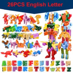 26 GUDI English Letter Learn A-Z Alphabet Transformation Robot Dinosaur Deformation Animal Action Figures Building Block Toys