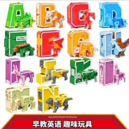 26 GUDI English Letter Learn A-Z Alphabet Transformation Robot Dinosaur Deformation Animal Action Figures Building Block Toys
