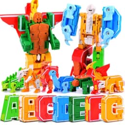 26 GUDI English Letter Learn A-Z Alphabet Transformation Robot Dinosaur Deformation Animal Action Figures Building Block Toys