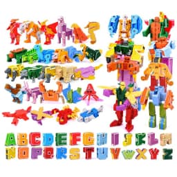 26 GUDI English Letter Learn A-Z Alphabet Transformation Robot Dinosaur Deformation Animal Action Figures Building Block Toys